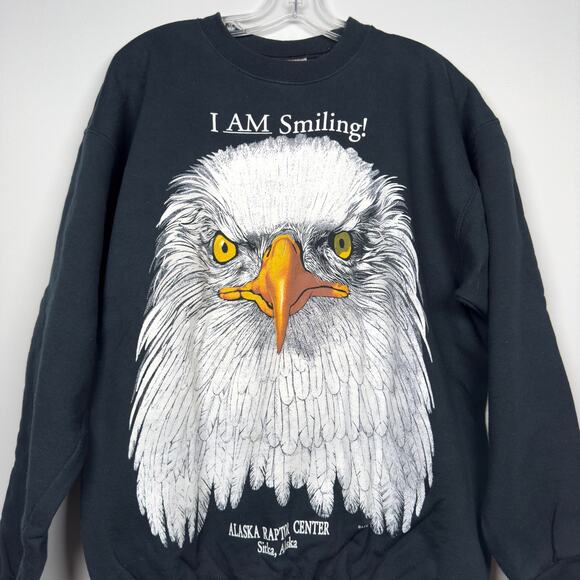 Vintage Hanes Alaska Bald Eagle 'I Am Smiling' Crewneck Sweater Men's Size M - Picture 1 of 6